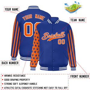 Custom Royal American Flag Varsity Full-Snap Authentic Raglan Sleeves Letterman Bomber Jacket