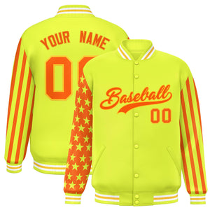 Custom Green American Flag Varsity Full-Snap Authentic Raglan Sleeves Letterman Bomber Jacket