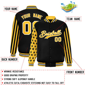 Custom Black American Flag Varsity Full-Snap Authentic Raglan Sleeves Letterman Bomber Jacket