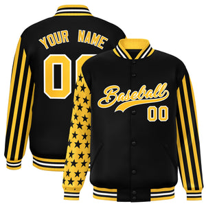 Custom Black American Flag Varsity Full-Snap Authentic Raglan Sleeves Letterman Bomber Jacket