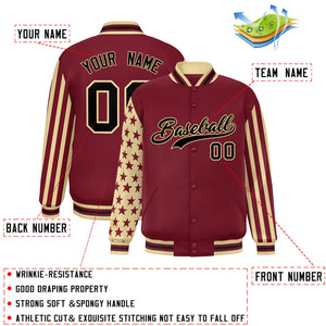 Custom Crimson Khaki American Flag Varsity Full-Snap Authentic Raglan Sleeves Letterman Bomber Jacket