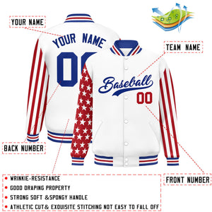 Custom White Red American Flag Varsity Full-Snap Authentic Raglan Sleeves Letterman Bomber Jacket