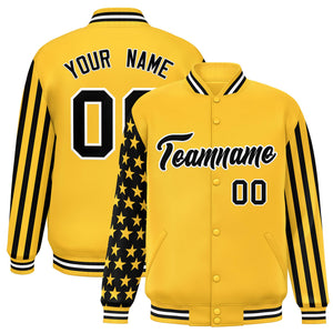 Custom Gold American Flag Varsity Full-Snap Authentic Raglan Sleeves Letterman Bomber Jacket