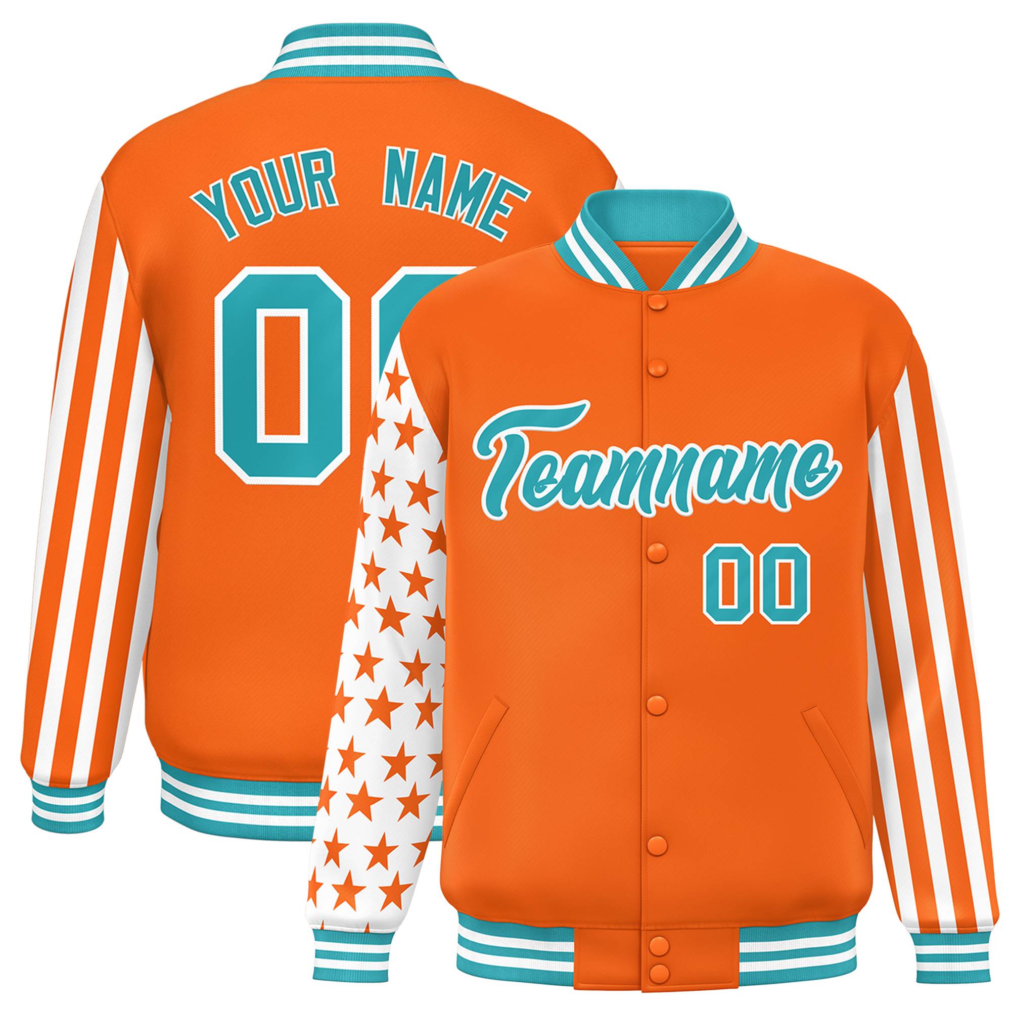 Custom Orange American Flag Varsity Full-Snap Authentic Raglan Sleeves Letterman Bomber Jacket