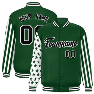 Custom Green American Flag Varsity Full-Snap Authentic Raglan Sleeves Letterman Bomber Jacket