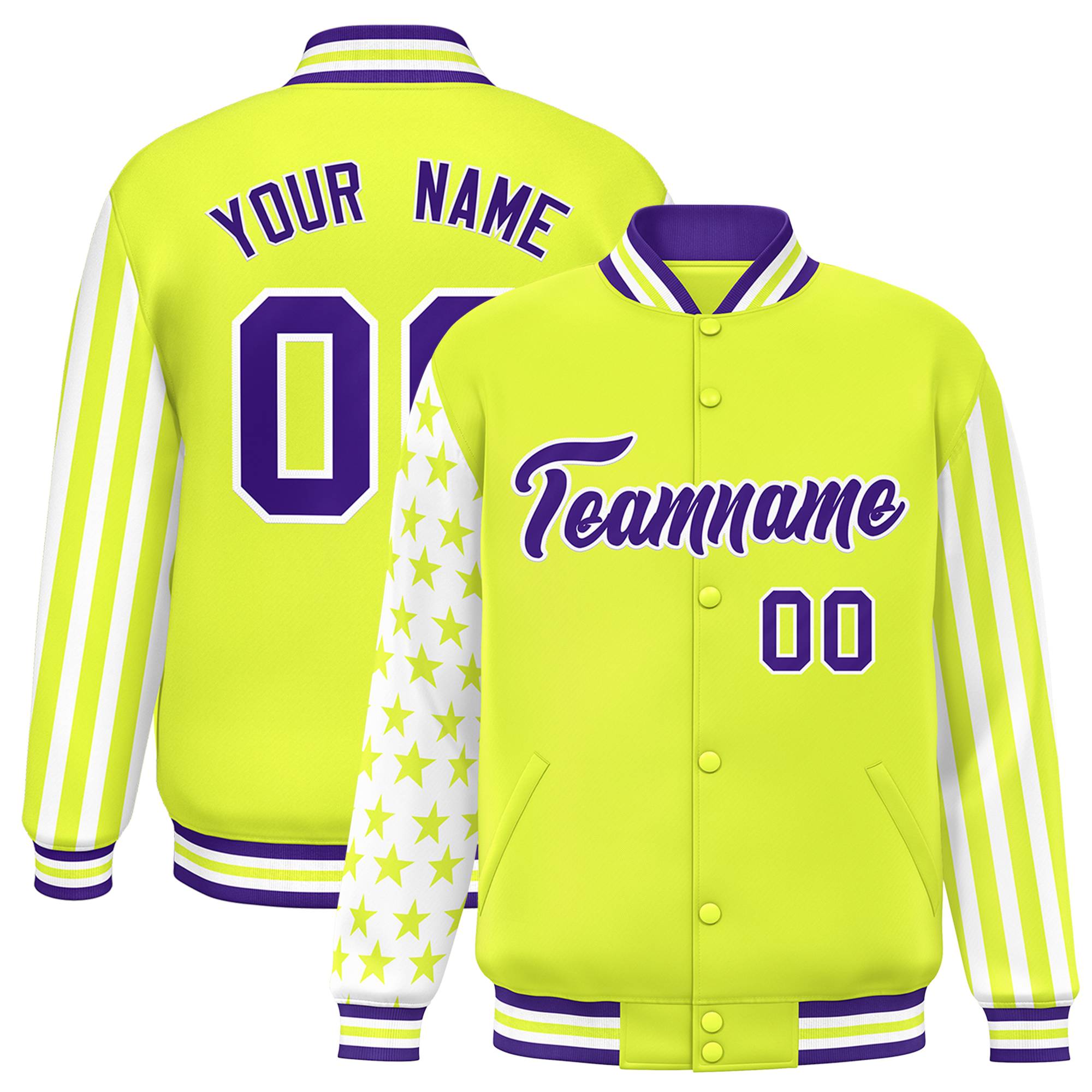 Custom Green American Flag Varsity Full-Snap Authentic Raglan Sleeves Letterman Bomber Jacket