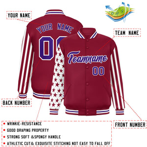 Custom Crimson American Flag Varsity Full-Snap Authentic Raglan Sleeves Letterman Bomber Jacket