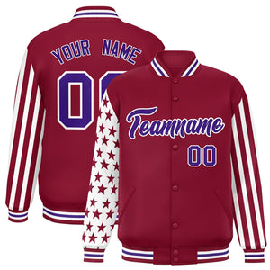 Custom Crimson American Flag Varsity Full-Snap Authentic Raglan Sleeves Letterman Bomber Jacket