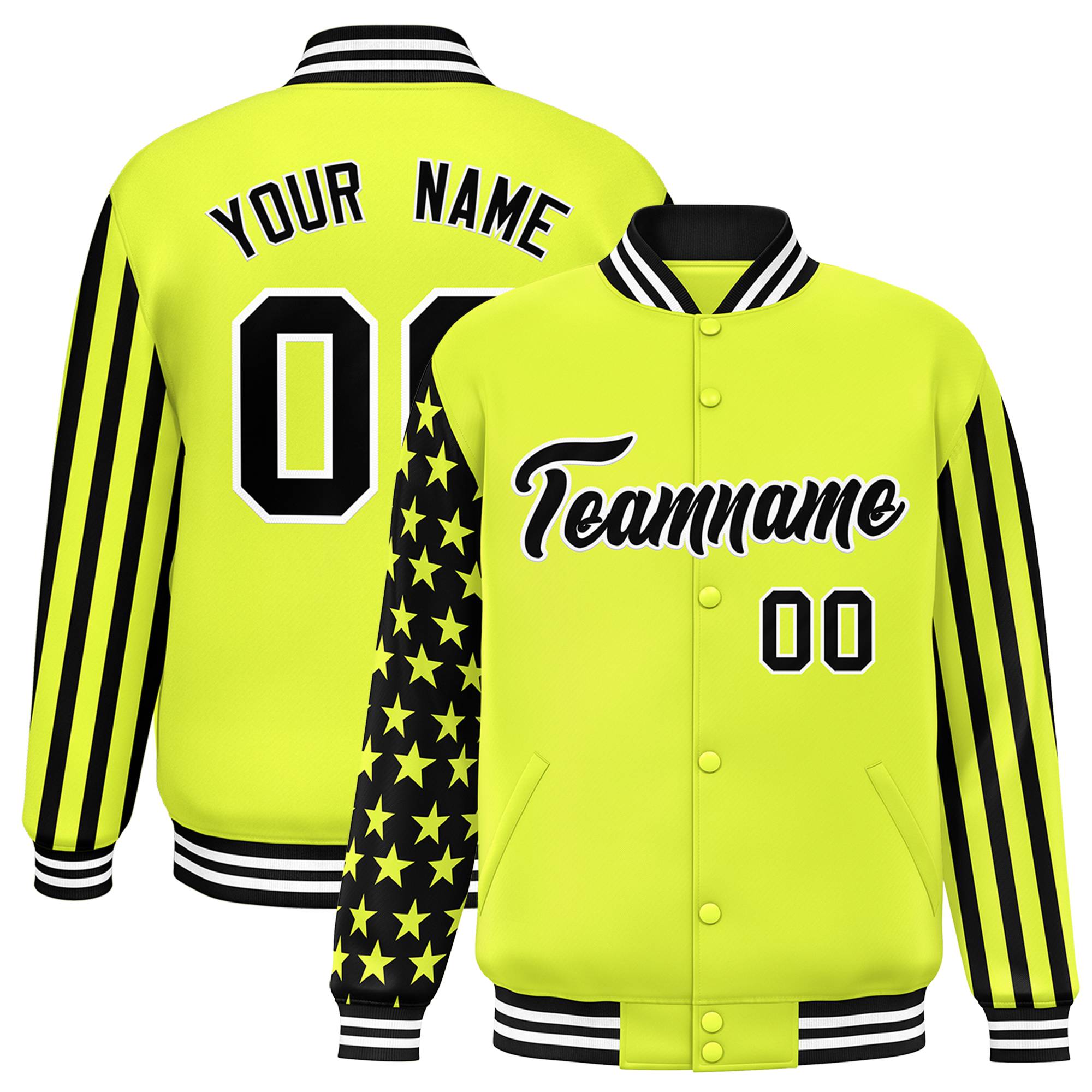 Custom Green American Flag Varsity Full-Snap Authentic Raglan Sleeves Letterman Bomber Jacket