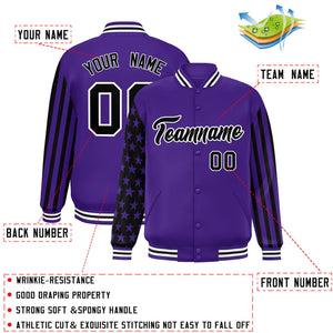 Custom Purple American Flag Varsity Full-Snap Authentic Raglan Sleeves Letterman Bomber Jacket