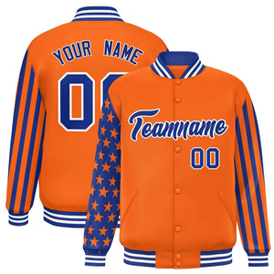 Custom Orange American Flag Varsity Full-Snap Authentic Raglan Sleeves Letterman Bomber Jacket