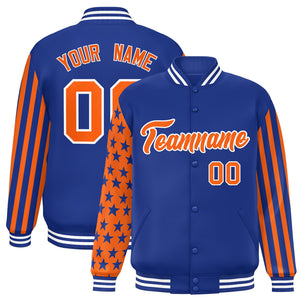 Custom Royal American Flag Varsity Full-Snap Authentic Raglan Sleeves Letterman Bomber Jacket