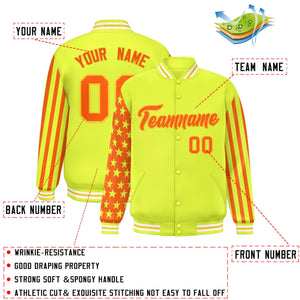 Custom Green American Flag Varsity Full-Snap Authentic Raglan Sleeves Letterman Bomber Jacket