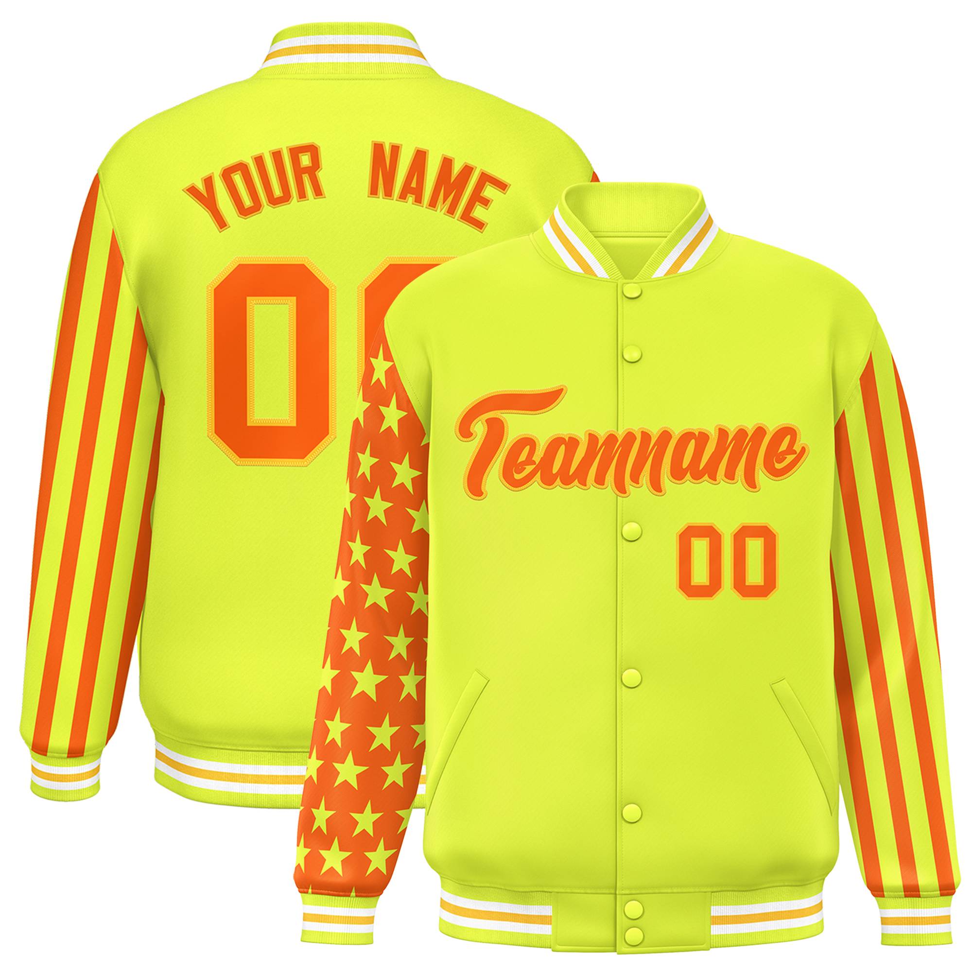 Custom Green American Flag Varsity Full-Snap Authentic Raglan Sleeves Letterman Bomber Jacket