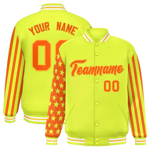 Custom Green American Flag Varsity Full-Snap Authentic Raglan Sleeves Letterman Bomber Jacket