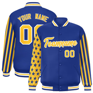 Custom Royal American Flag Varsity Full-Snap Authentic Raglan Sleeves Letterman Bomber Jacket