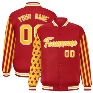 Custom Red American Flag Varsity Full-Snap Authentic Raglan Sleeves Letterman Bomber Jacket