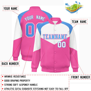 Custom White Pink Varsity Full-Snap Color Block Letterman Jacket