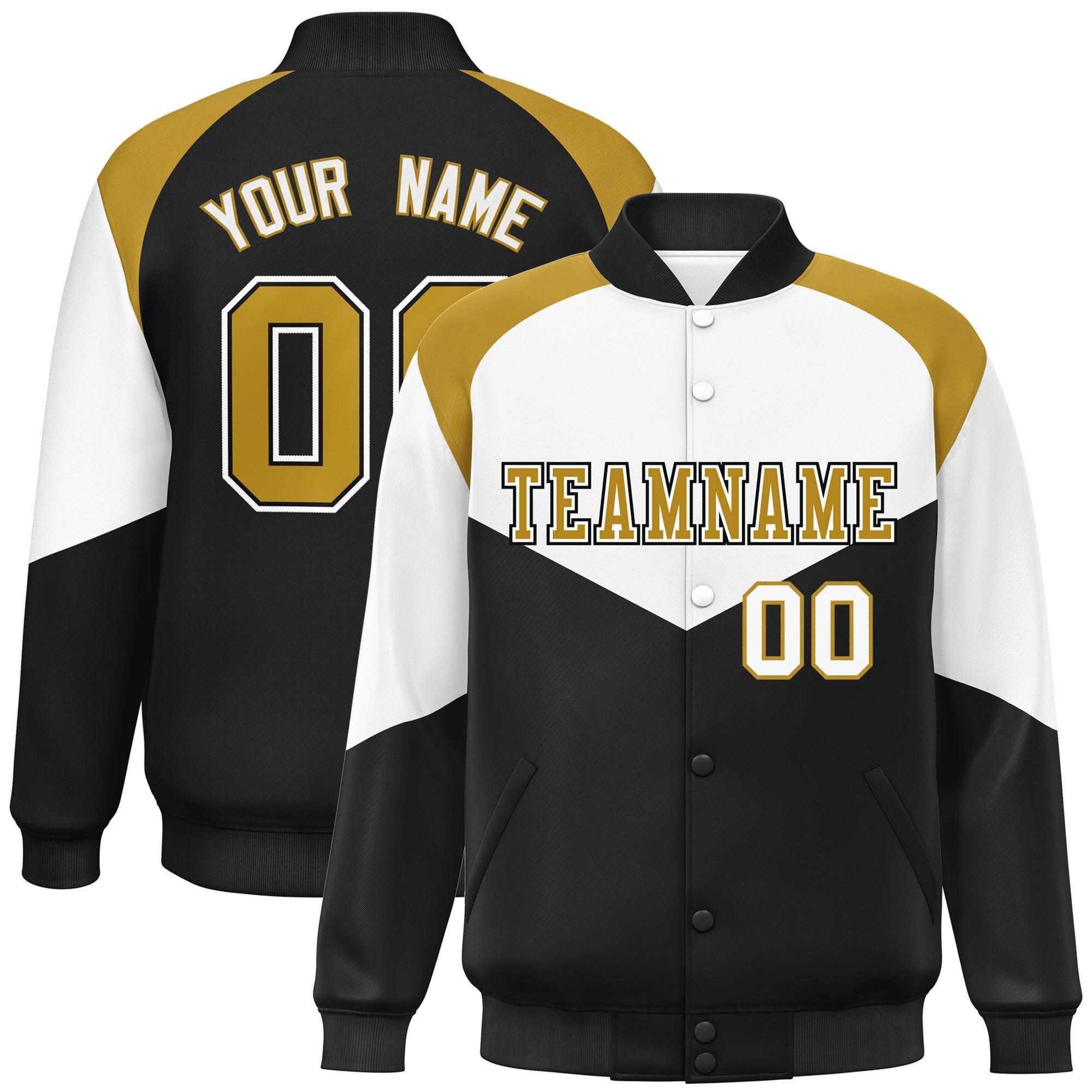 Custom White Black Varsity Full-Snap Color Block Letterman Jacket