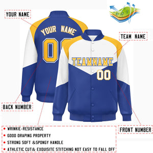 Custom White Royal Varsity Full-Snap Color Block Letterman Jacket