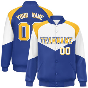 Custom White Royal Varsity Full-Snap Color Block Letterman Jacket