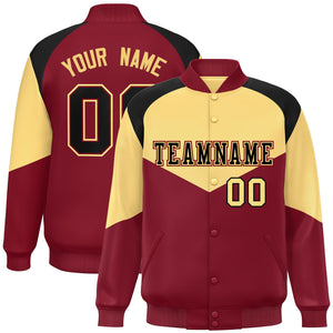 Custom Khaki Crimson Varsity Full-Snap Color Block Letterman Jacket