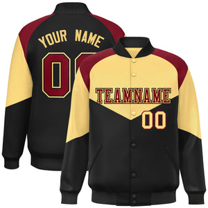 Custom Khaki Black Varsity Full-Snap Color Block Letterman Jacket