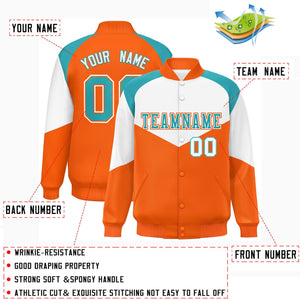 Custom White Orange Varsity Full-Snap Color Block Letterman Jacket