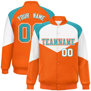 Custom White Orange Varsity Full-Snap Color Block Letterman Jacket