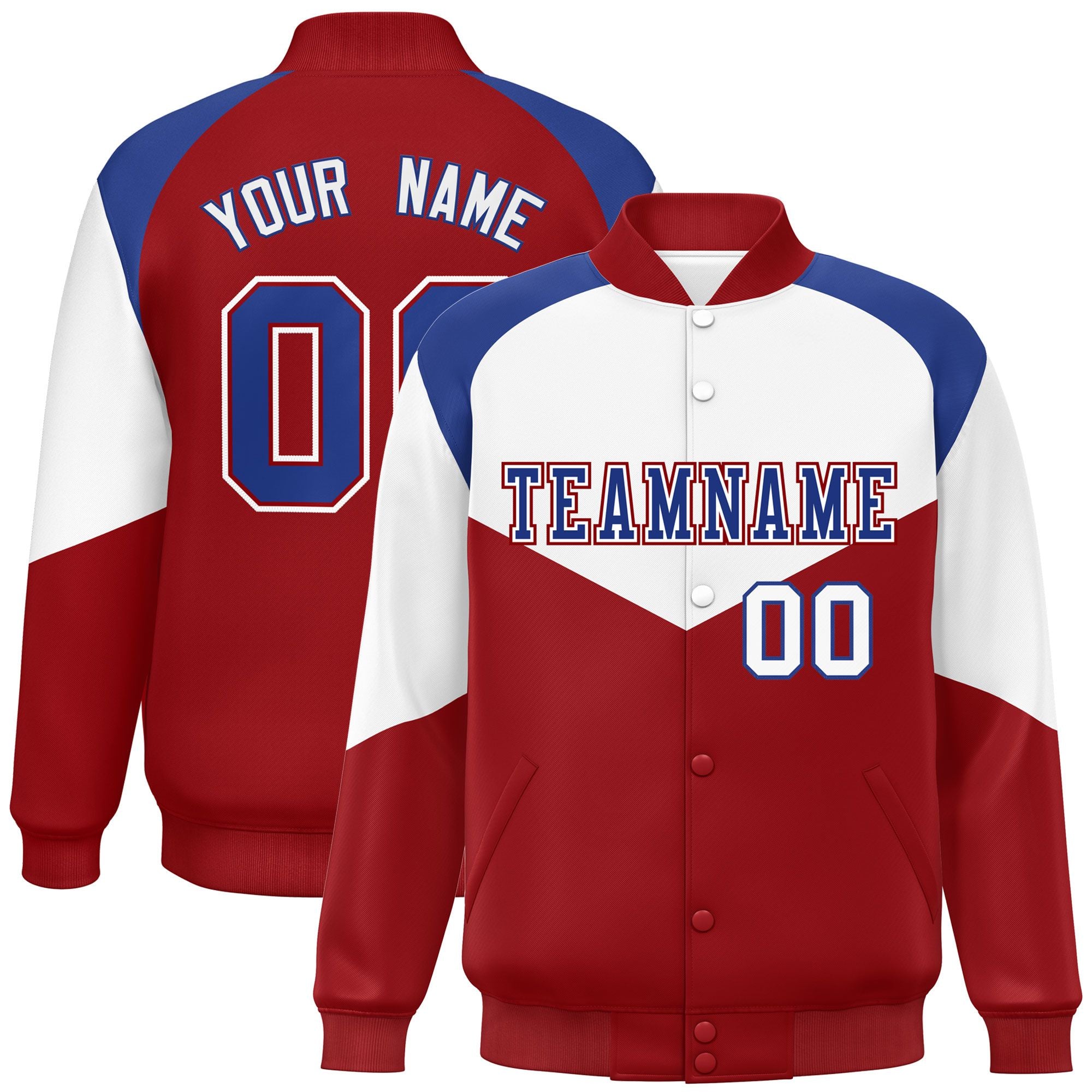 Custom White Red Varsity Full-Snap Color Block Letterman Jacket