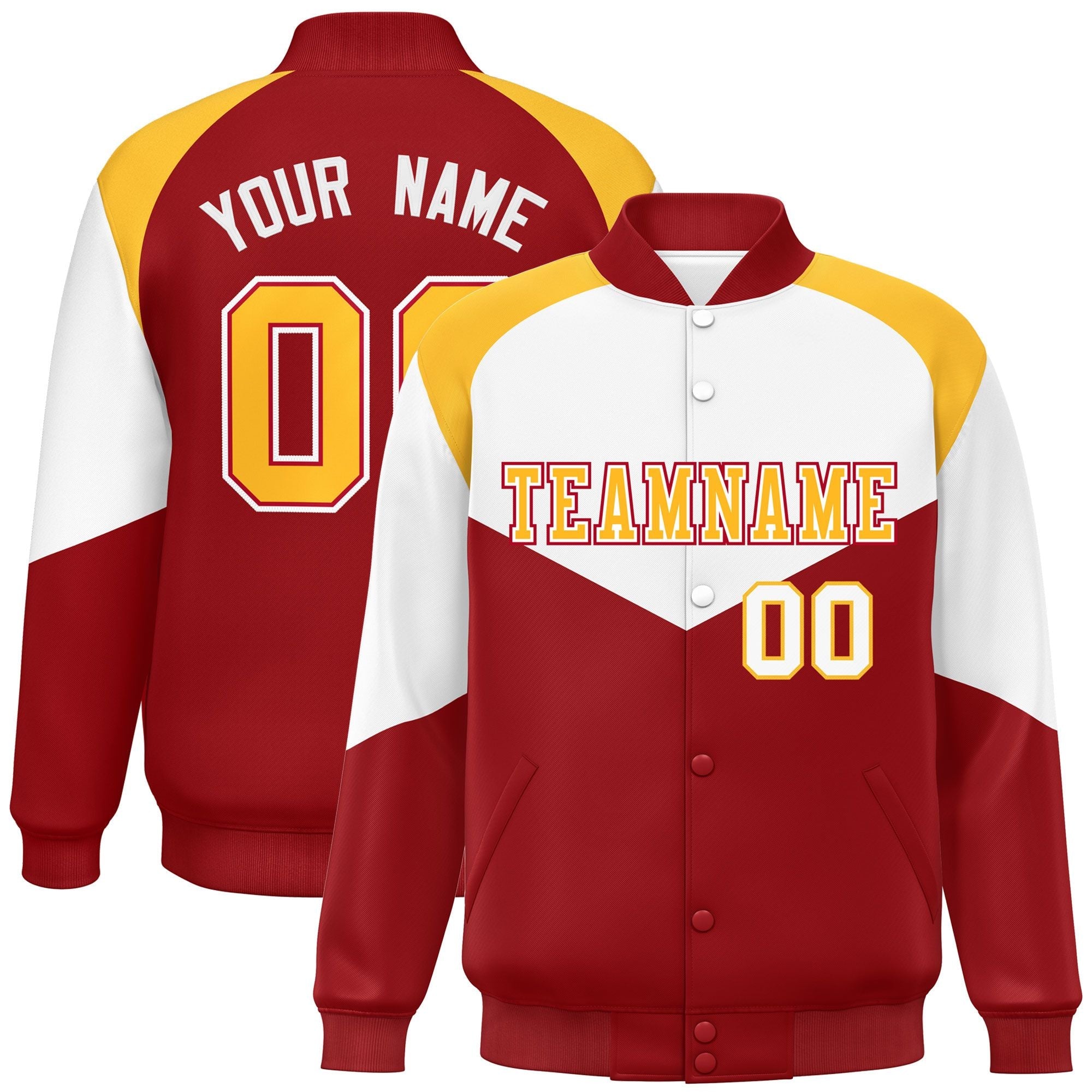 Custom White Red Varsity Full-Snap Color Block Letterman Jacket