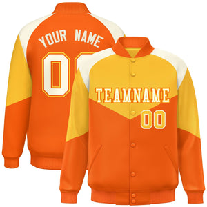 Custom Gold Orange Varsity Full-Snap Color Block Letterman Jacket