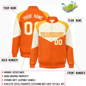 Custom Cream Orange Varsity Full-Snap Color Block Letterman Jacket