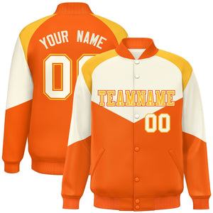 Custom Cream Orange Varsity Full-Snap Color Block Letterman Jacket