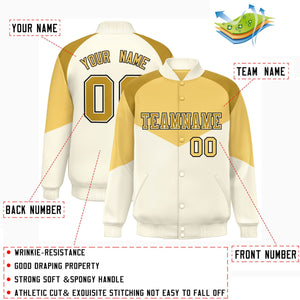 Custom Khaki Cream Varsity Full-Snap Color Block Letterman Jacket