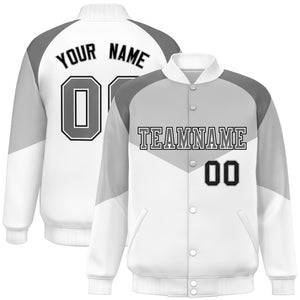 Custom Gray White Varsity Full-Snap Color Block Letterman Jacket