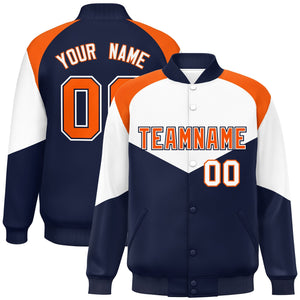 Custom White Navy Varsity Full-Snap Color Block Letterman Jacket