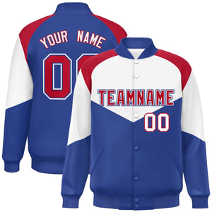 Custom White Royal Varsity Full-Snap Color Block Letterman Jacket