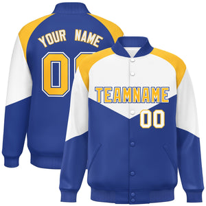 Custom White Royal Varsity Full-Snap Color Block Letterman Jacket