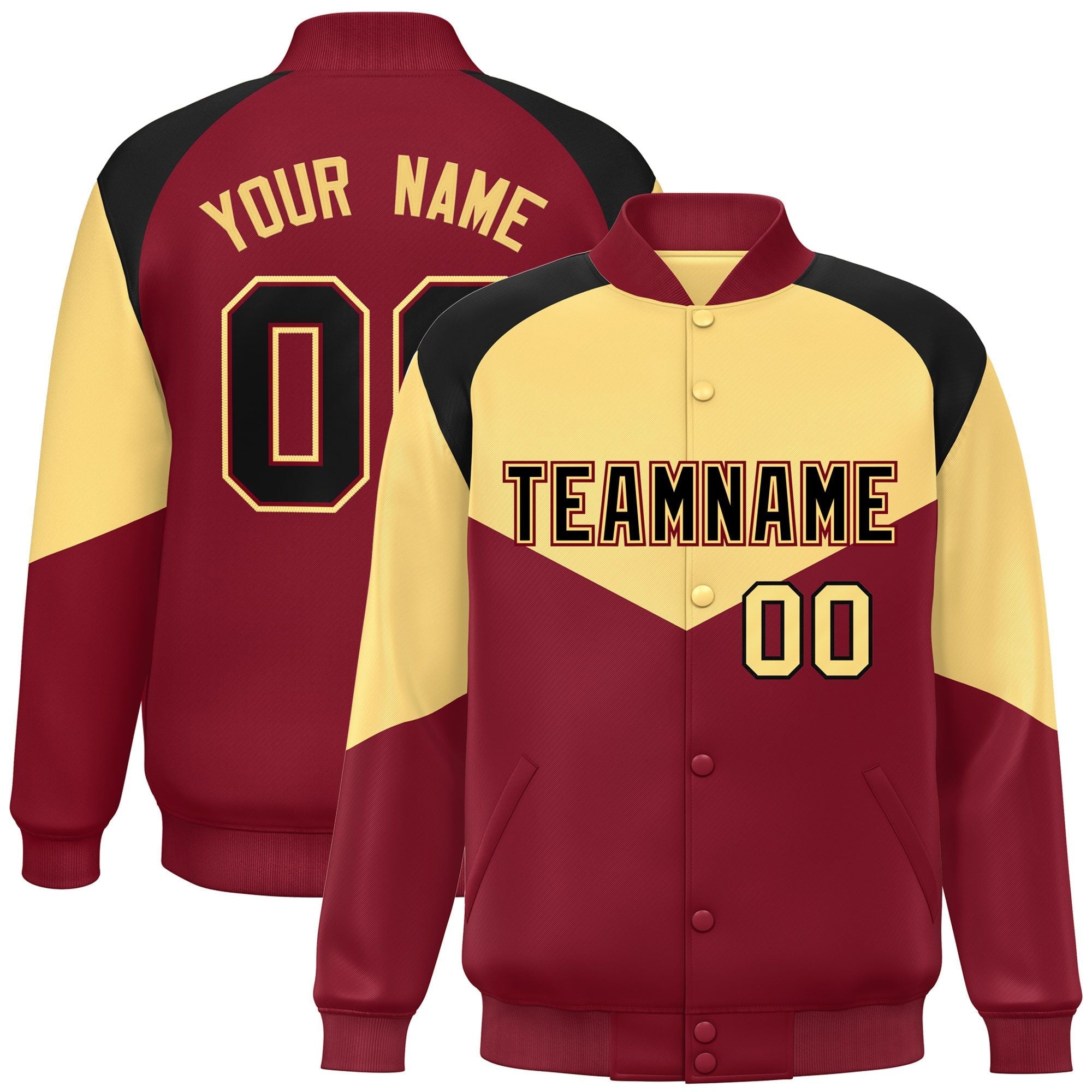 Custom Khaki Crimson Varsity Full-Snap Color Block Letterman Jacket