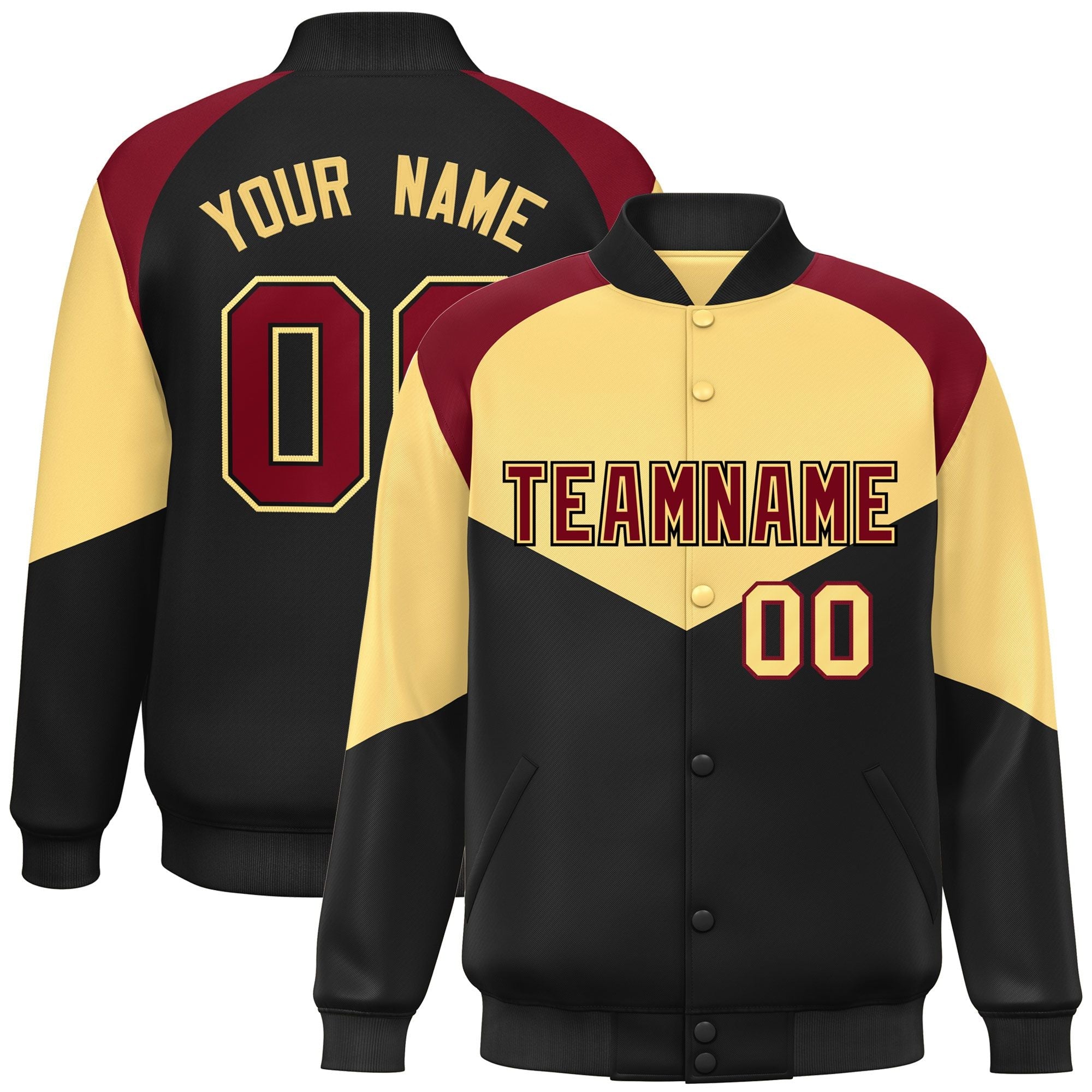 Custom Khaki Black Varsity Full-Snap Color Block Letterman Jacket