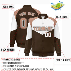 Custom White Light Brown Varsity Full-Snap Color Block Letterman Jacket