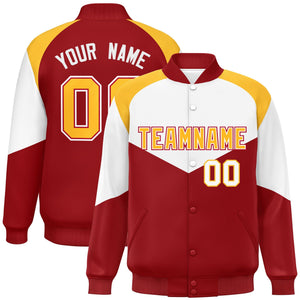 Custom White Red Varsity Full-Snap Color Block Letterman Jacket