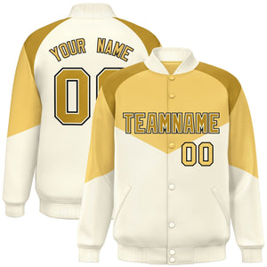 Custom Khaki Cream Varsity Full-Snap Color Block Letterman Jacket