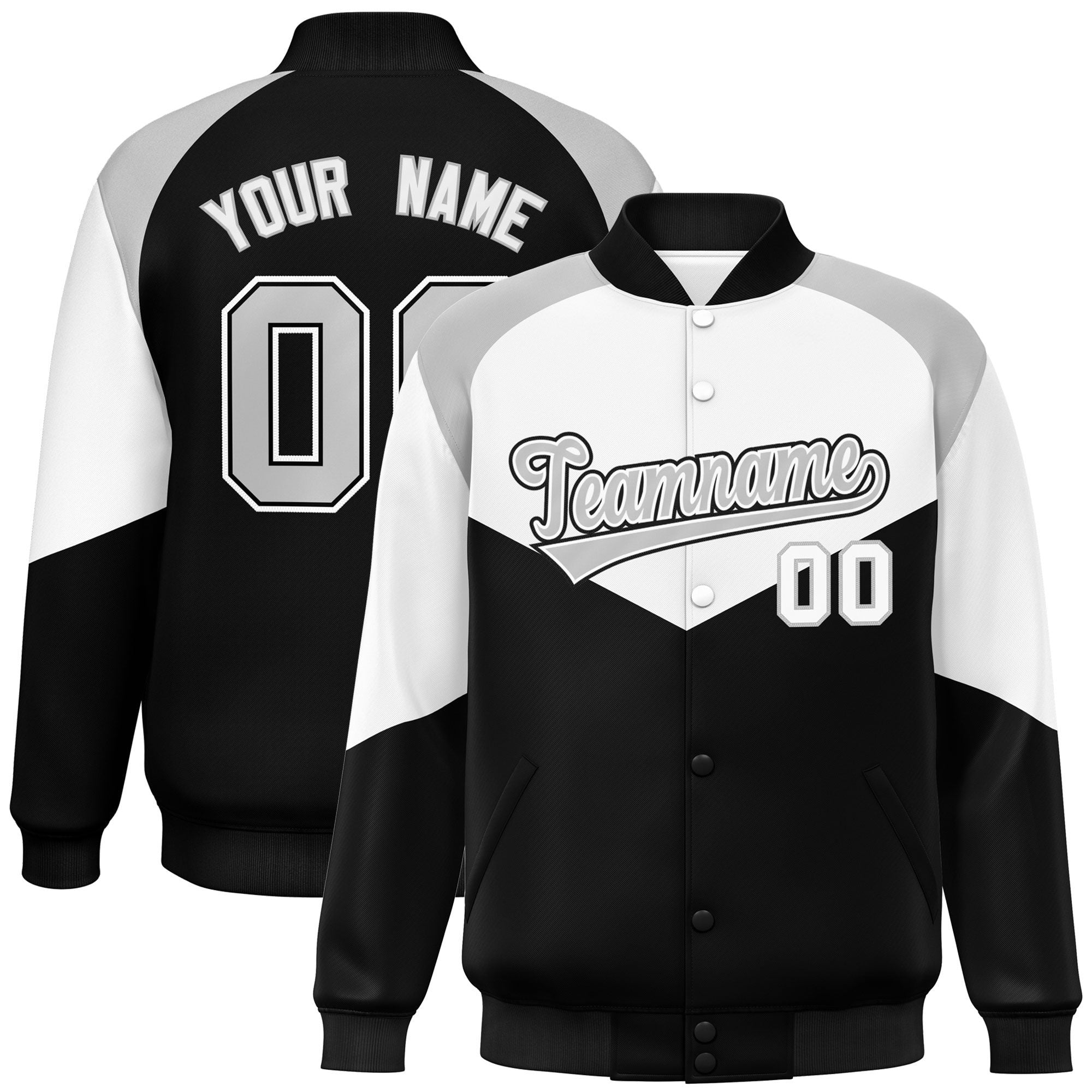 Custom White Black Varsity Full-Snap Color Block Letterman Jacket