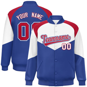 Custom White Royal Varsity Full-Snap Color Block Letterman Jacket