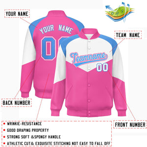 Custom White Pink Varsity Full-Snap Color Block Letterman Jacket