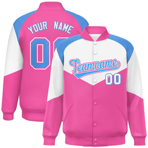 Custom White Pink Varsity Full-Snap Color Block Letterman Jacket