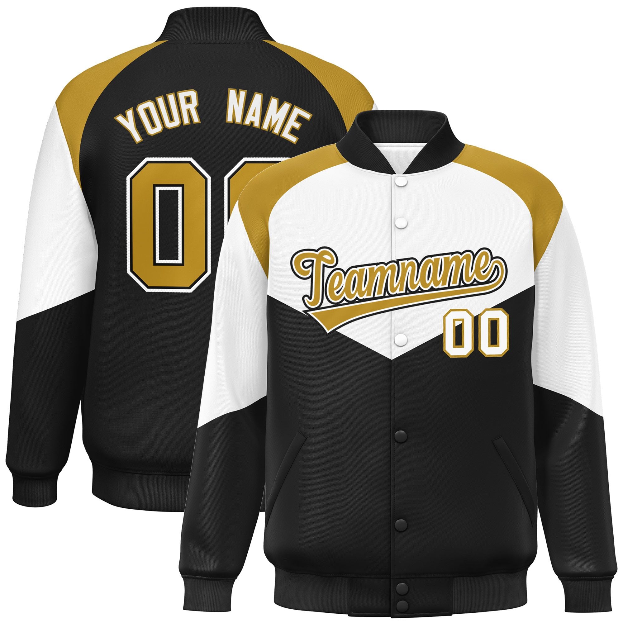 Custom White Black Varsity Full-Snap Color Block Letterman Jacket