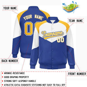 Custom White Royal Varsity Full-Snap Color Block Letterman Jacket